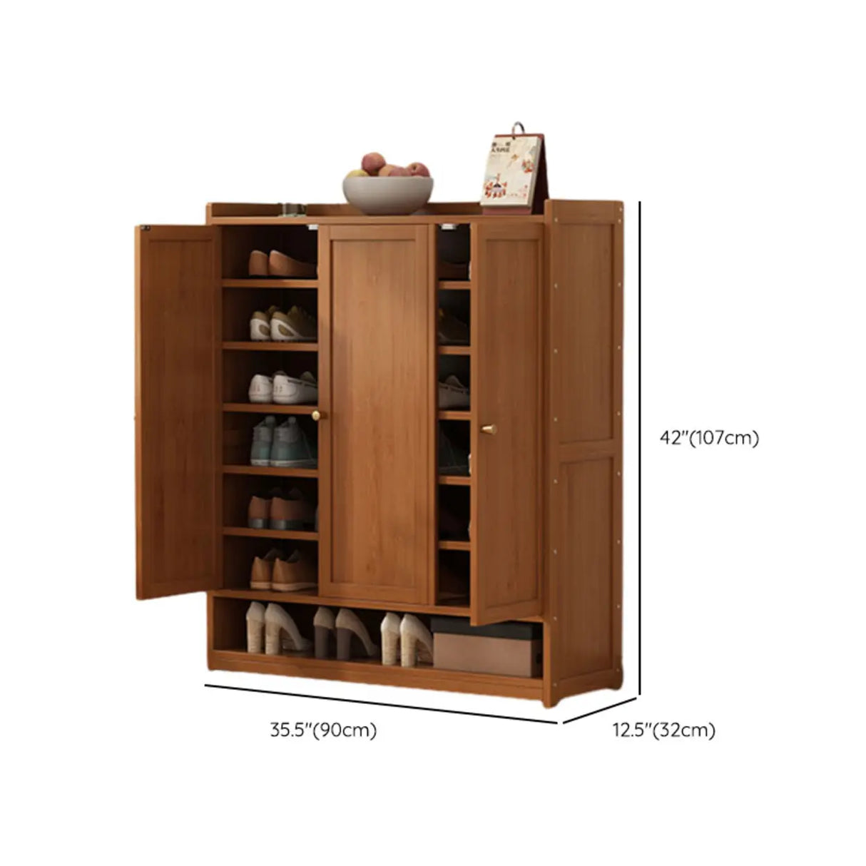 Rustic Wooden Cabinet Brown Large Shoe Storage Unit Image - 28