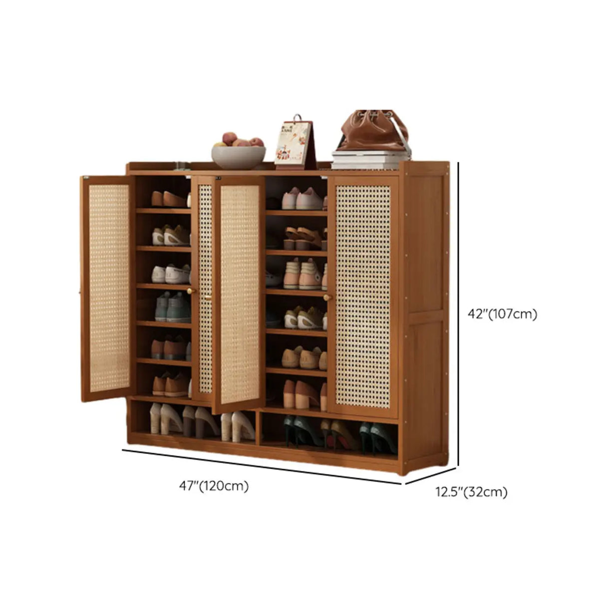 Rustic Wooden Cabinet Brown Large Shoe Storage Unit Image - 29
