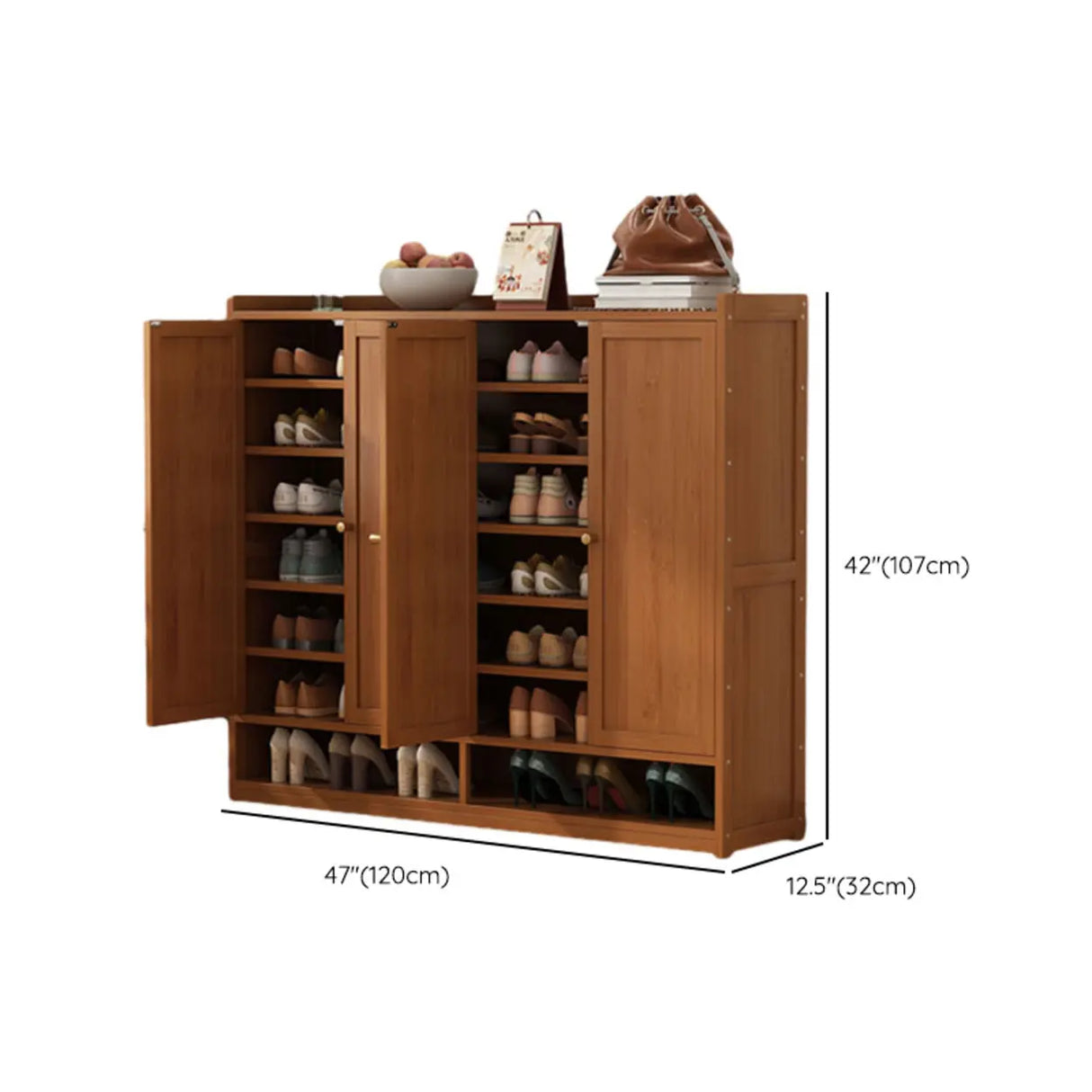 Rustic Wooden Cabinet Brown Large Shoe Storage Unit Image - 30