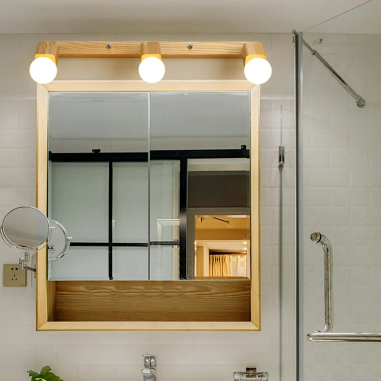 Rustic Wooden Geometric 3-Light Vanity Sconce Light Image - 6