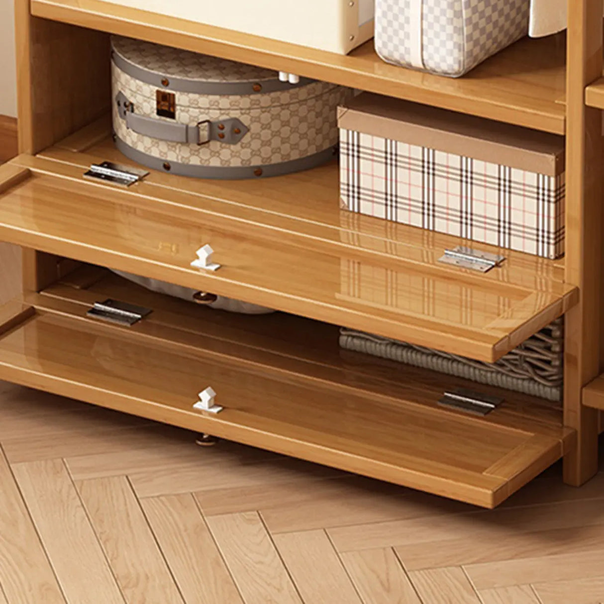 Rustic Wooden Natural Hooks Hall Tree with Storage Bench Image - 16