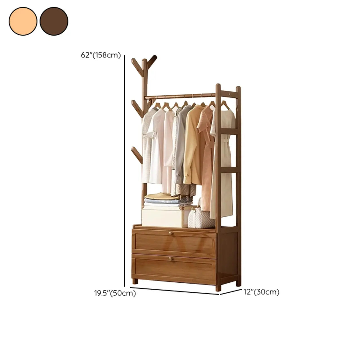 Rustic Wooden Natural Hooks Hall Tree with Storage Bench