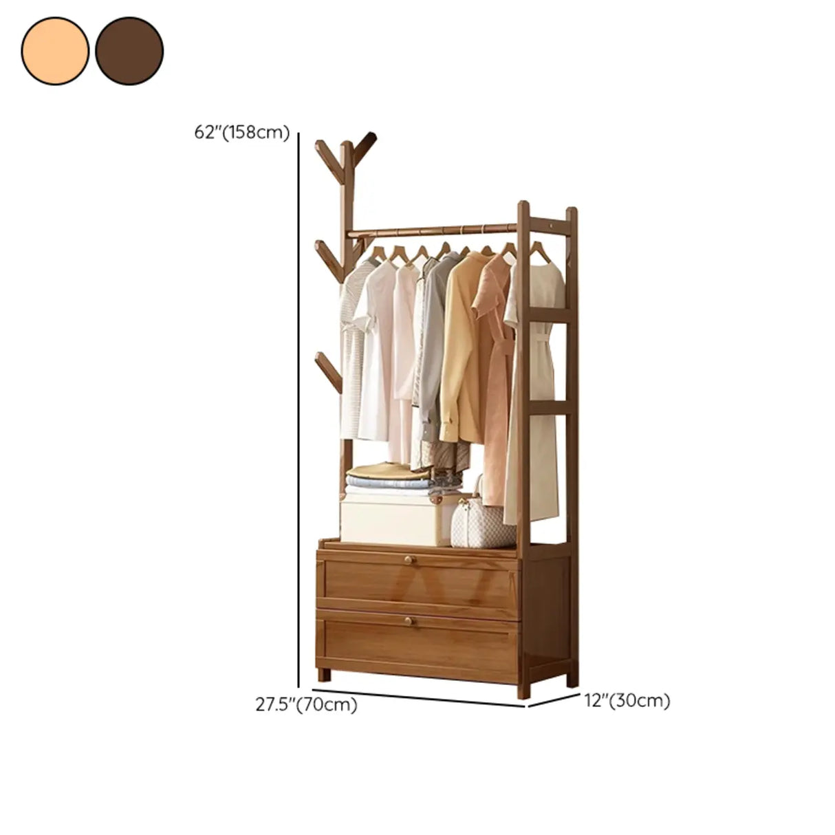 Rustic Wooden Natural Hooks Hall Tree with Storage Bench Image - 29