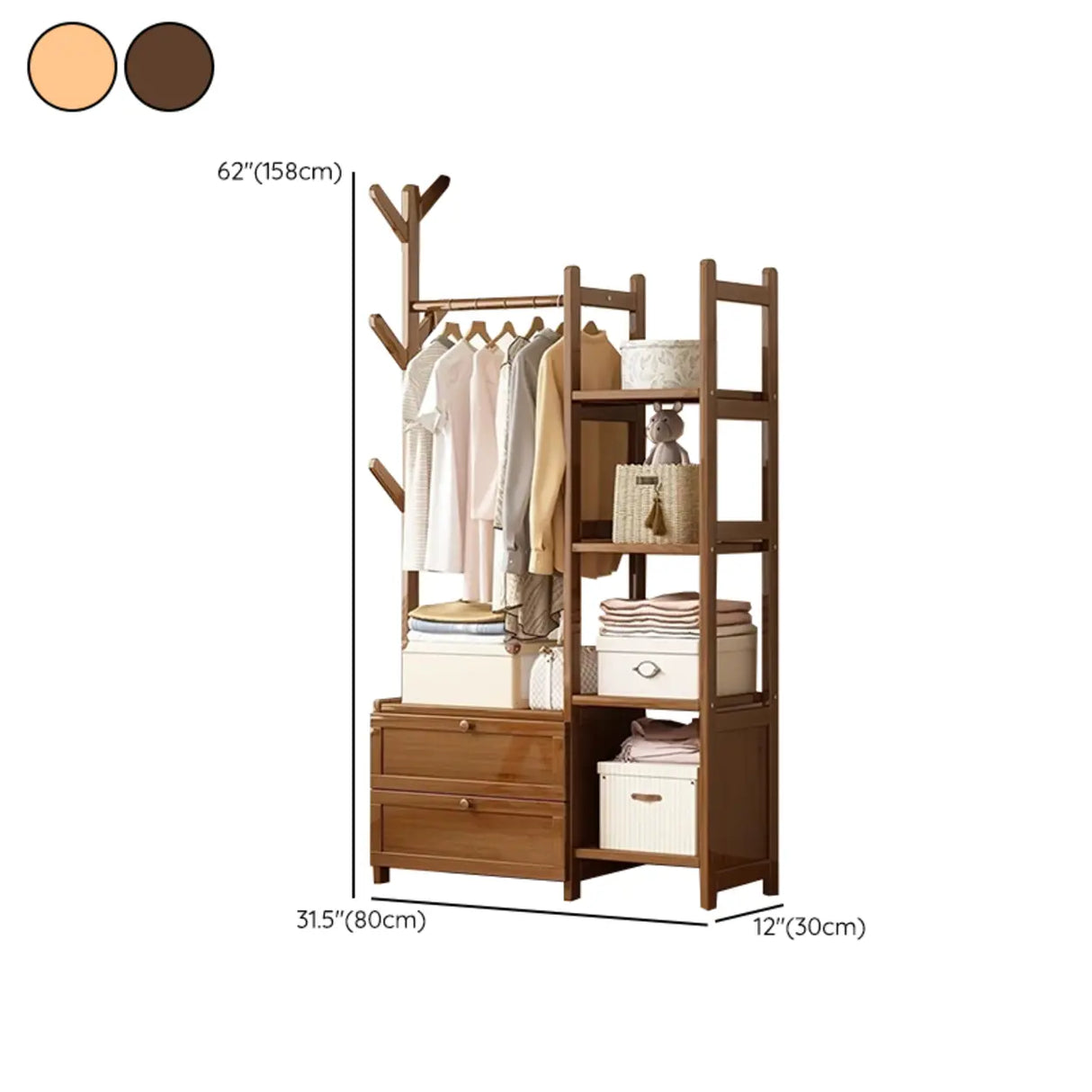 Rustic Wooden Natural Hooks Hall Tree with Storage Bench Image - 30