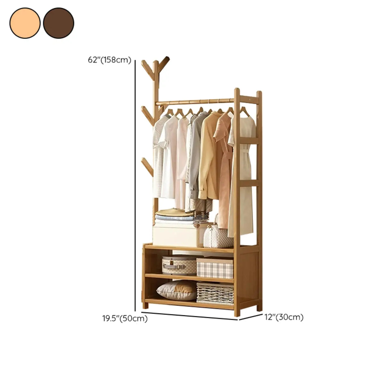 Rustic Wooden Natural Hooks Hall Tree with Storage Bench Image - 32