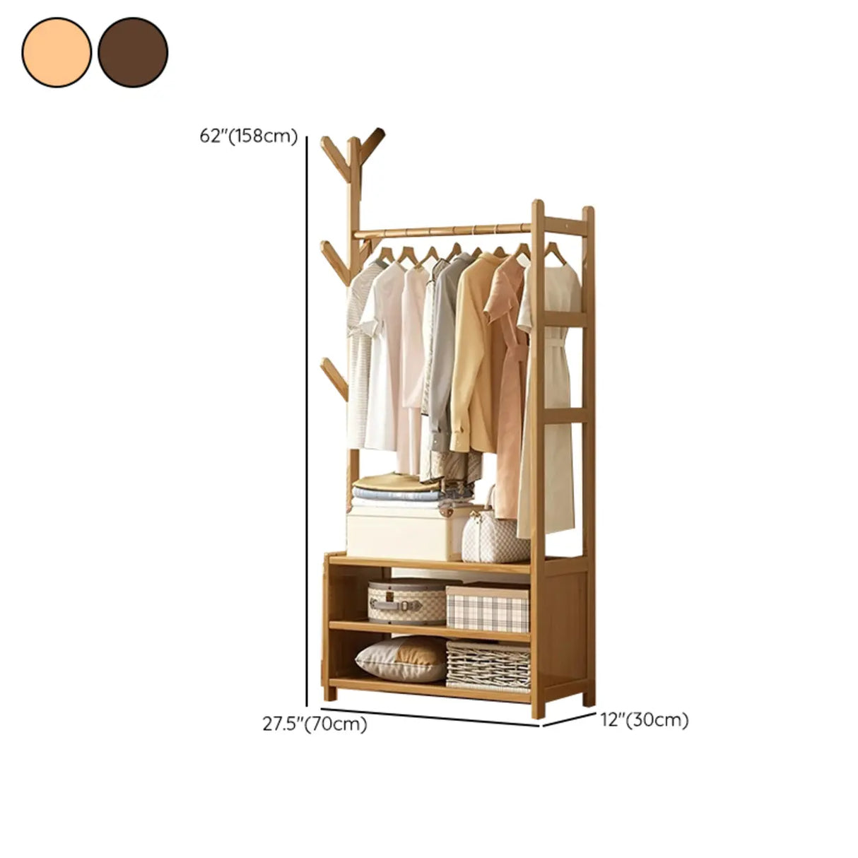 Rustic Wooden Natural Hooks Hall Tree with Storage Bench Image - 33