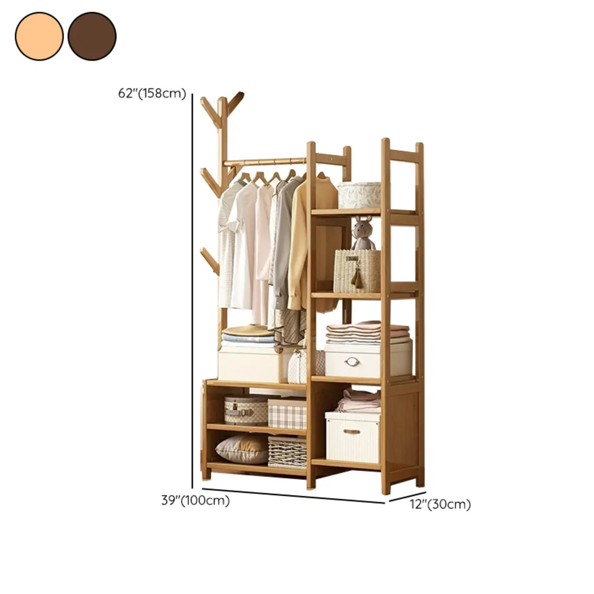 Rustic Wooden Natural Hooks Hall Tree with Storage Bench Image - 35