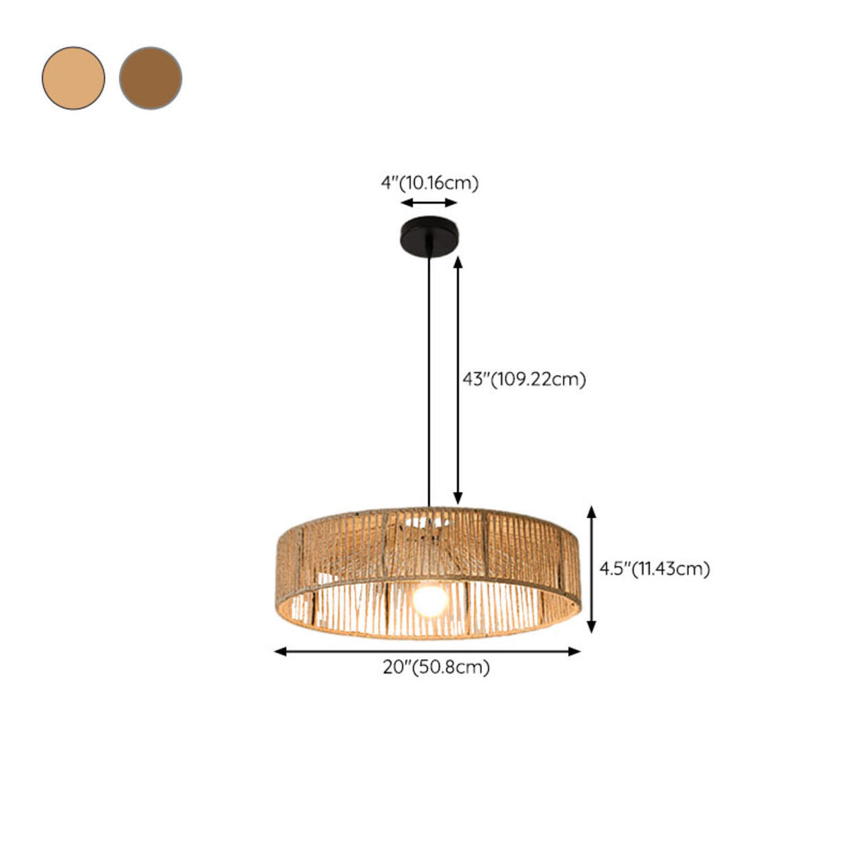 Rustic Woven Rattan Drum Pendant Light Adjustable Height