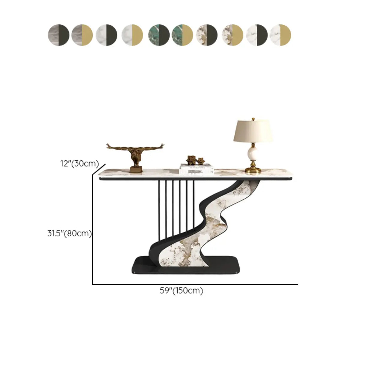 S-Curve Base Marble White and Gold Hallway Console Table Image - 24