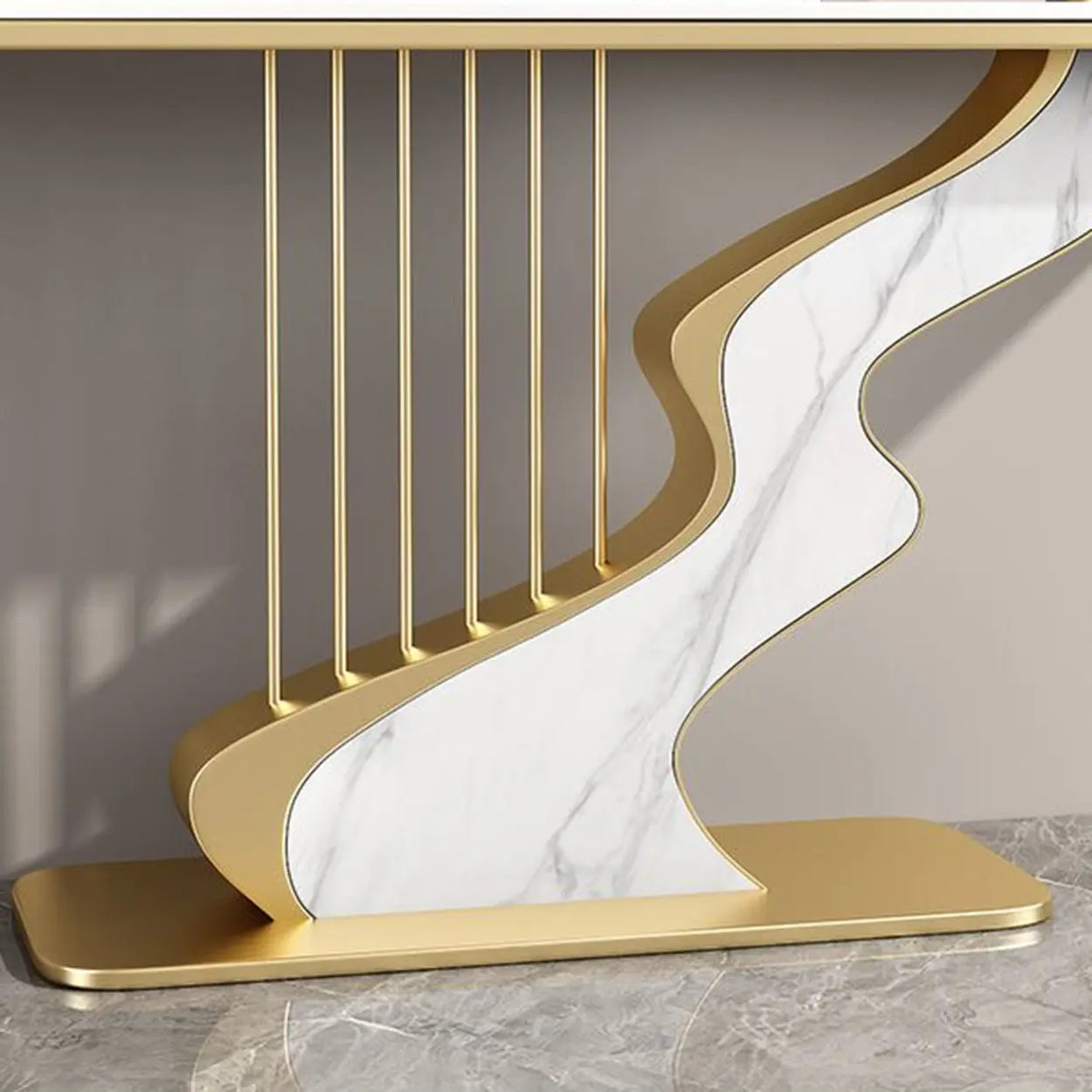 S-Curve Base Stone White and Gold Hallway Console Table Image - 11