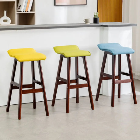 Saddle Faux Leather Seat Low Back Wooden Bar Stool Image - 1