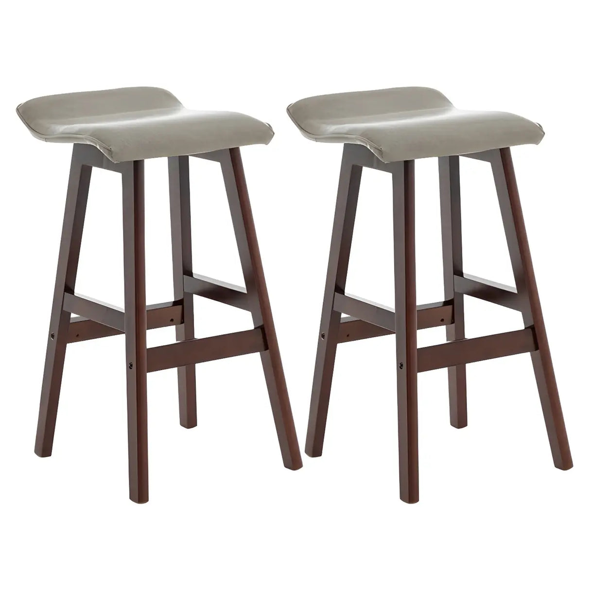 Saddle Faux Leather Seat Low Back Wooden Bar Stool Image - 11