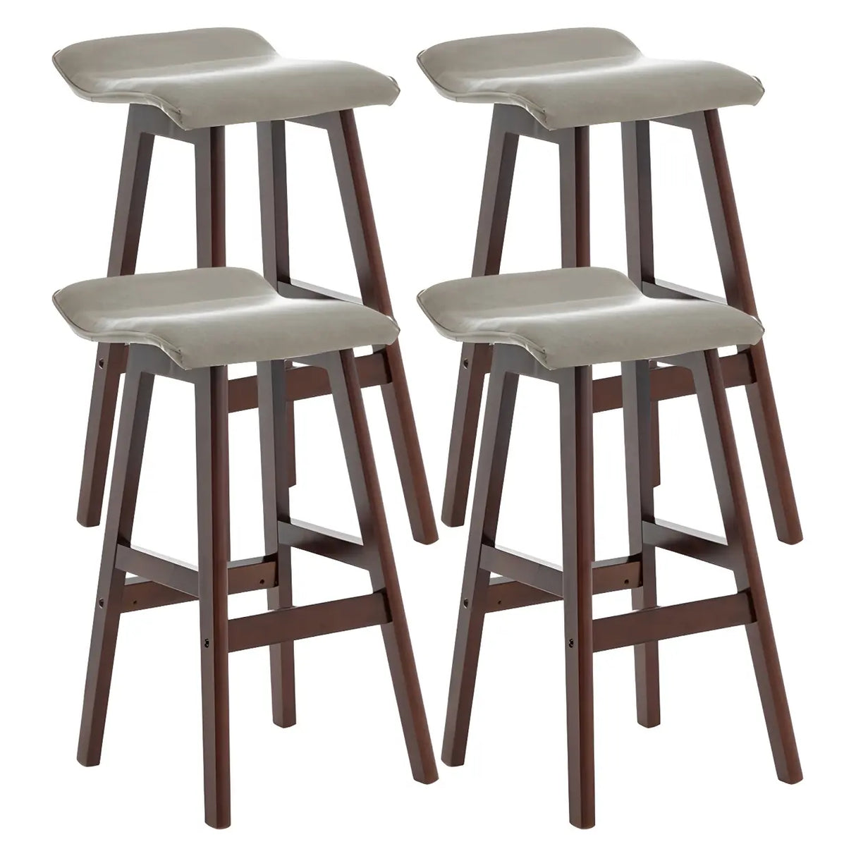 Saddle Faux Leather Seat Low Back Wooden Bar Stool Image - 13