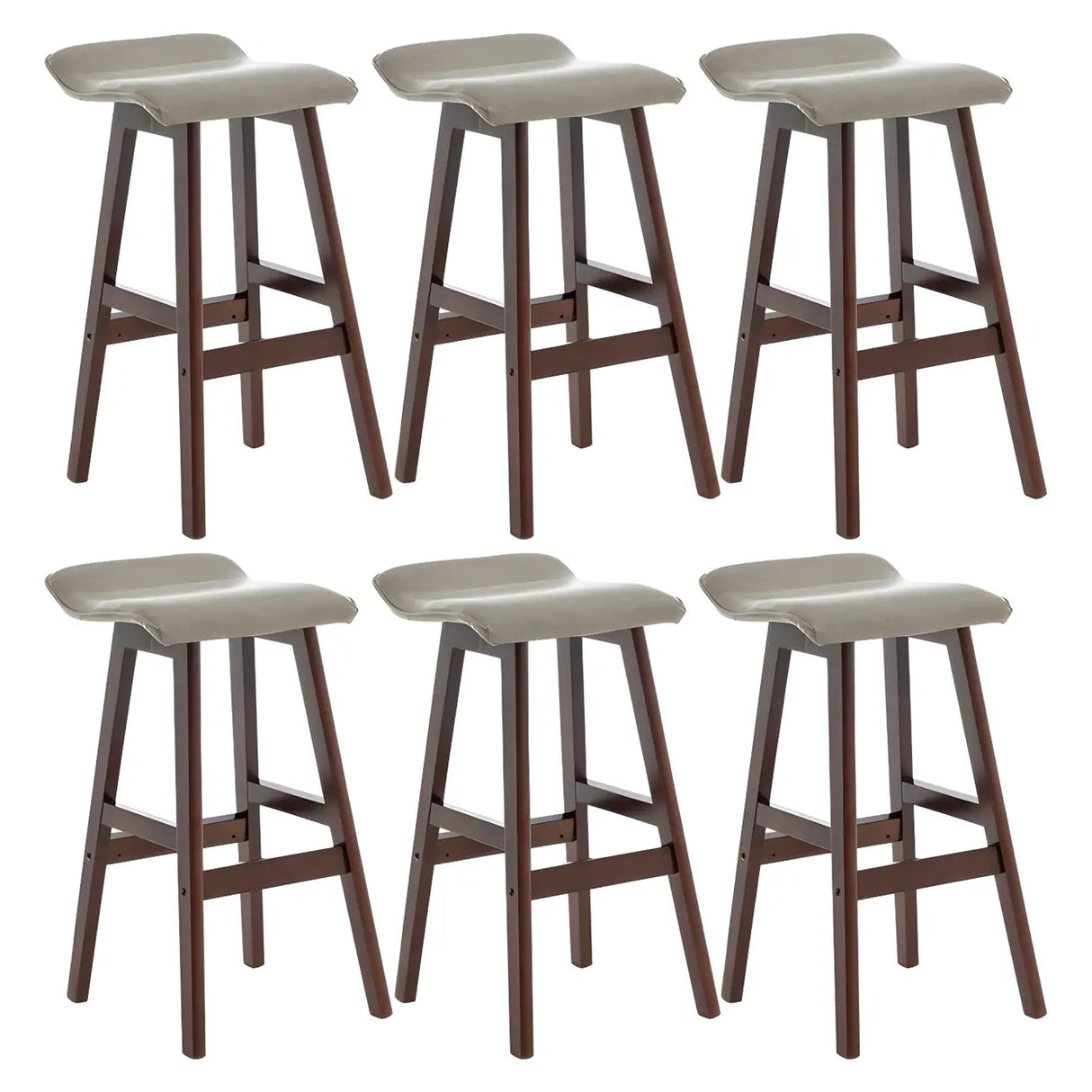 Saddle Faux Leather Seat Low Back Wooden Bar Stool Image - 14