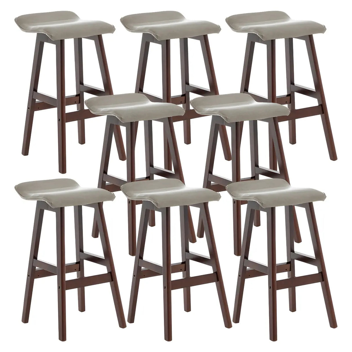 Saddle Faux Leather Seat Low Back Wooden Bar Stool Image - 15