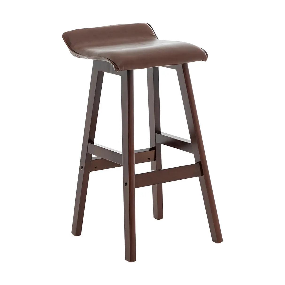 Saddle Faux Leather Seat Low Back Wooden Bar Stool Image - 16