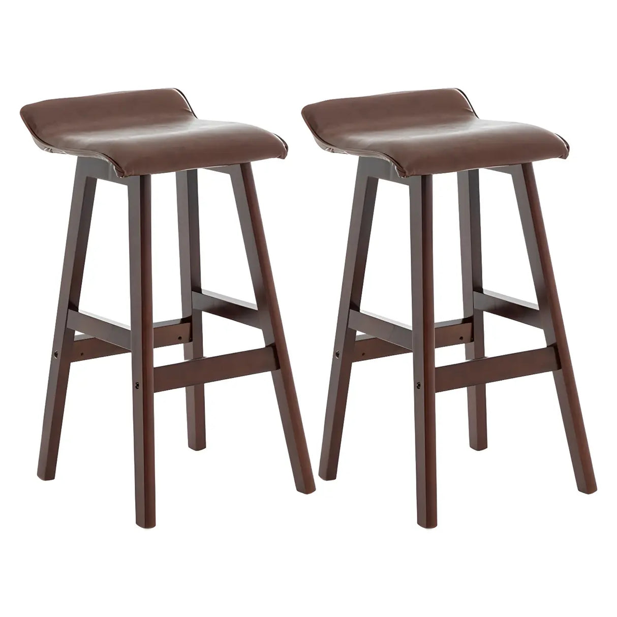 Saddle Faux Leather Seat Low Back Wooden Bar Stool Image - 17