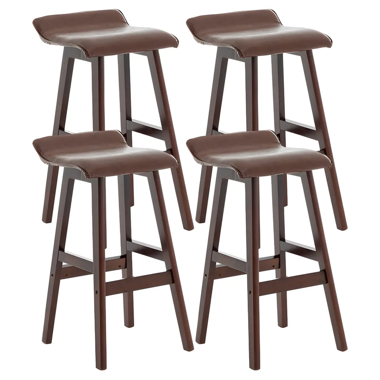 Saddle Faux Leather Seat Low Back Wooden Bar Stool Image - 18