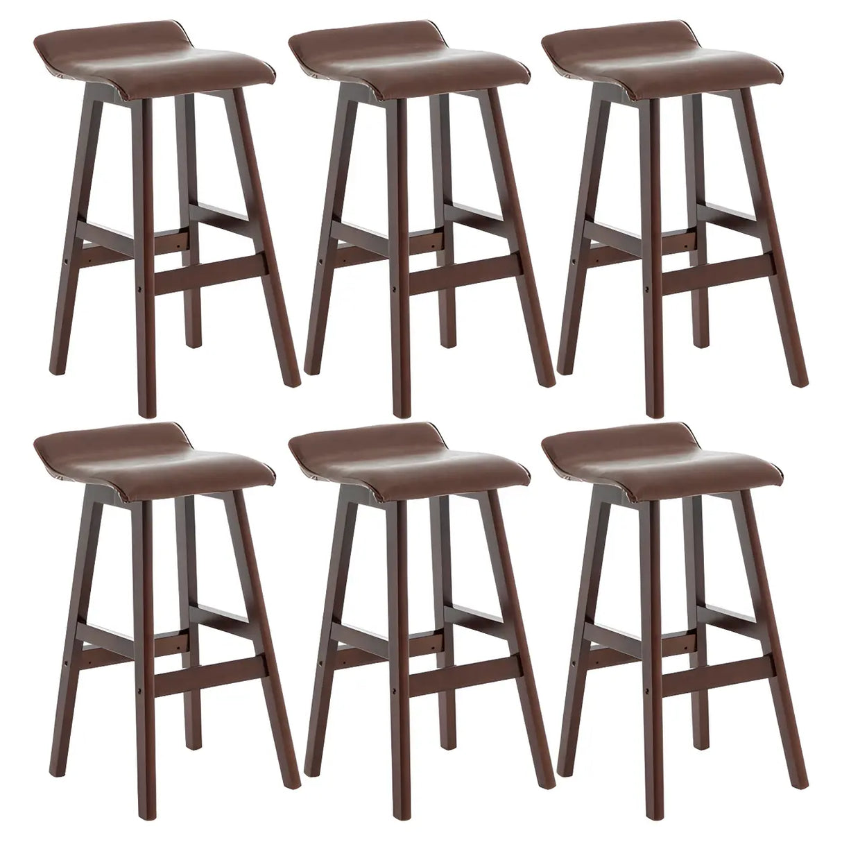 Saddle Faux Leather Seat Low Back Wooden Bar Stool Image - 19