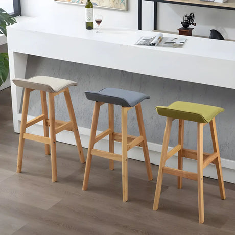 Saddle Faux Leather Seat Low Back Wooden Bar Stool Image - 2