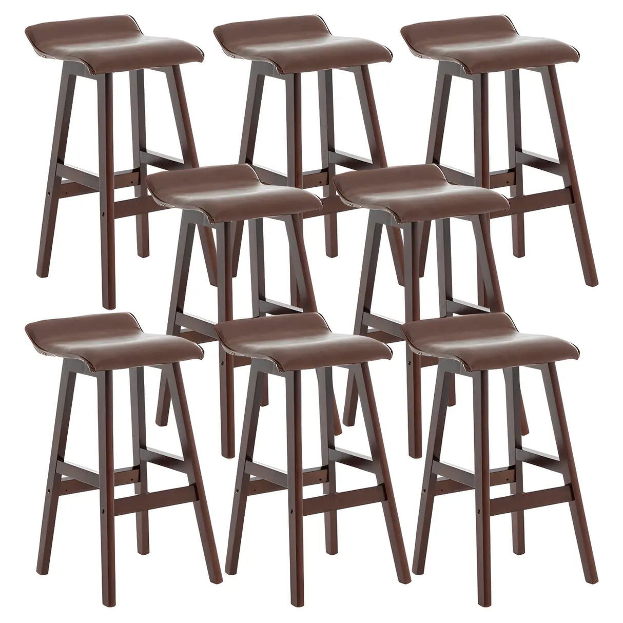 Saddle Faux Leather Seat Low Back Wooden Bar Stool Image - 20