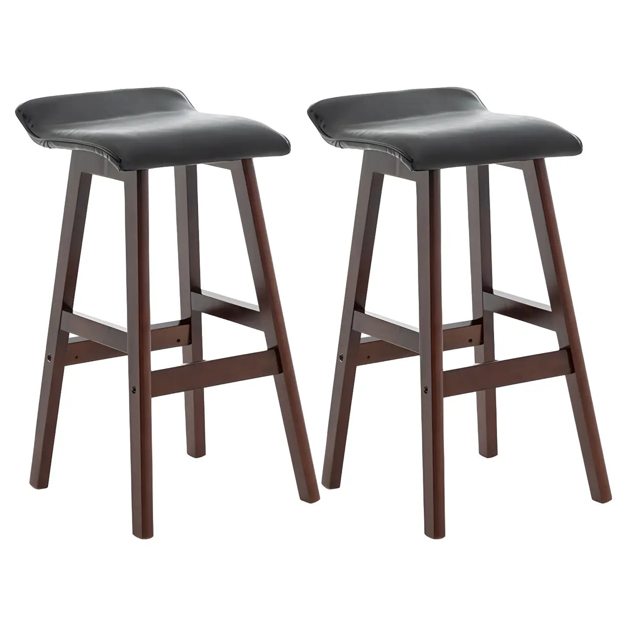 Saddle Faux Leather Seat Low Back Wooden Bar Stool Image - 3