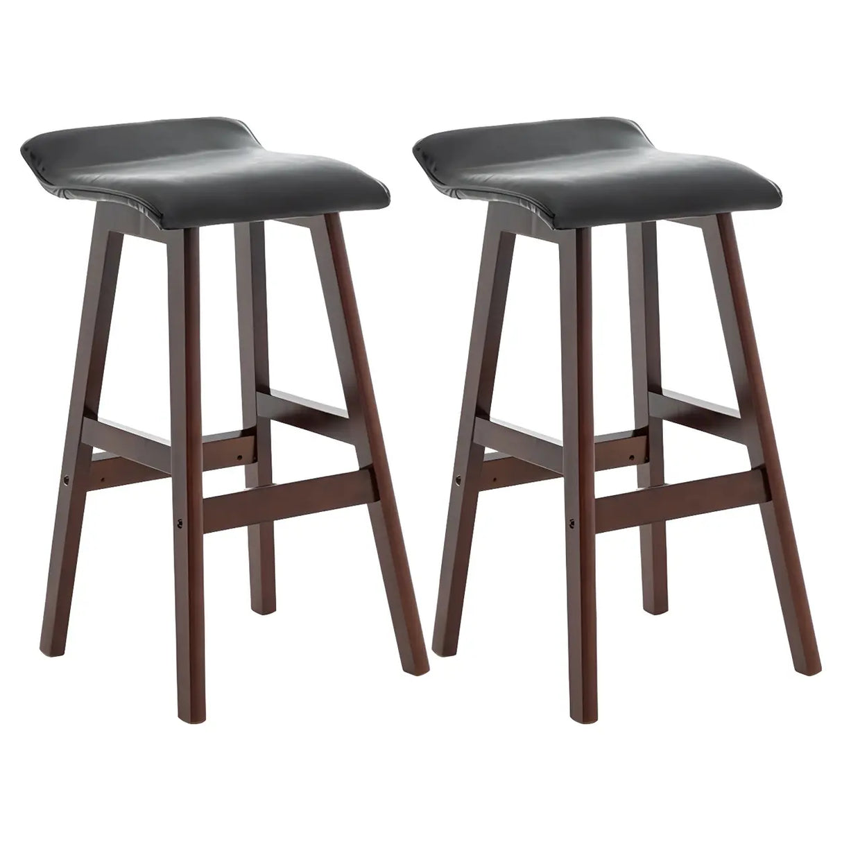 Saddle Faux Leather Seat Low Back Wooden Bar Stool Image - 3