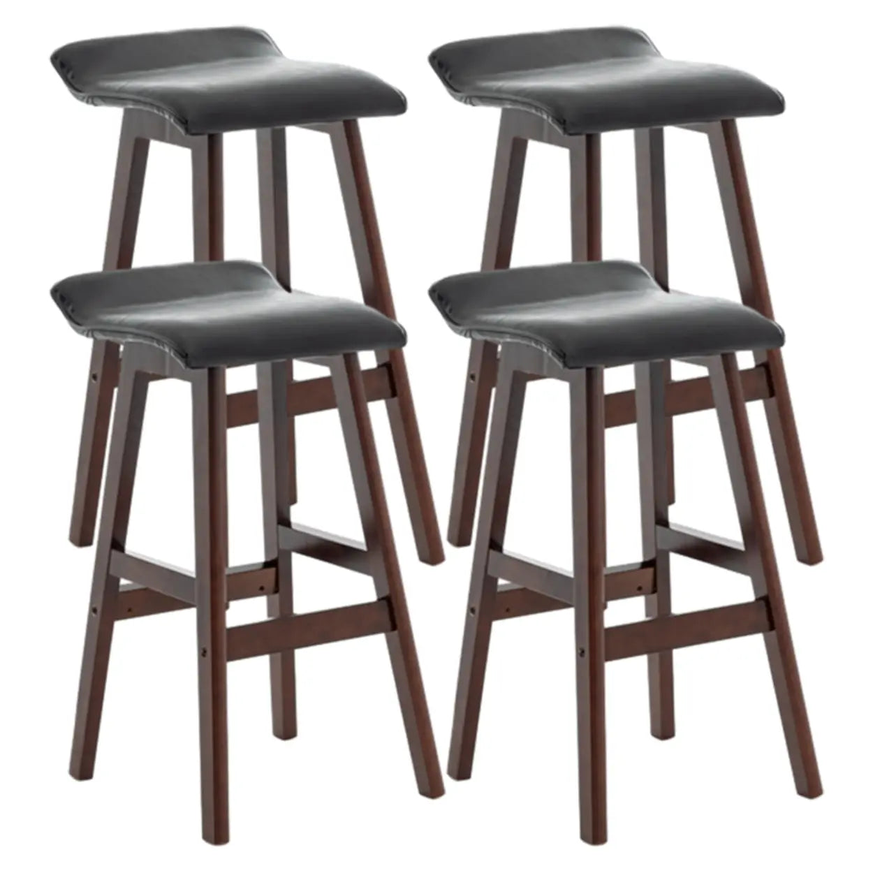 Saddle Faux Leather Seat Low Back Wooden Bar Stool Image - 4
