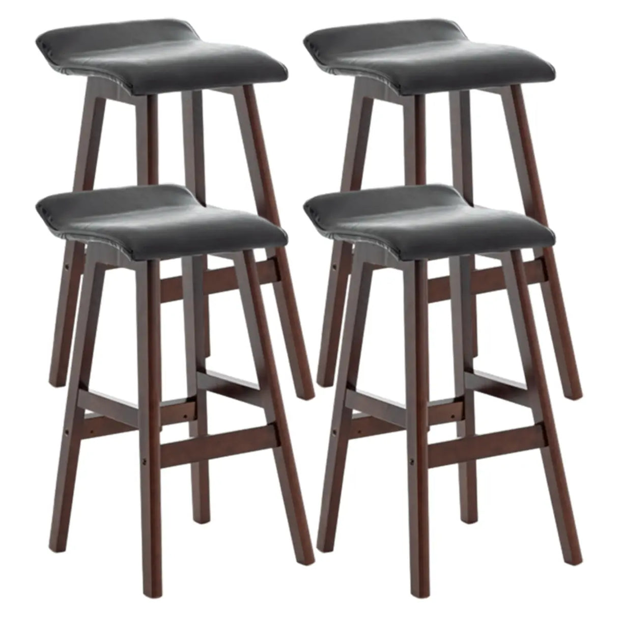 Saddle Faux Leather Seat Low Back Wooden Bar Stool Image - 4