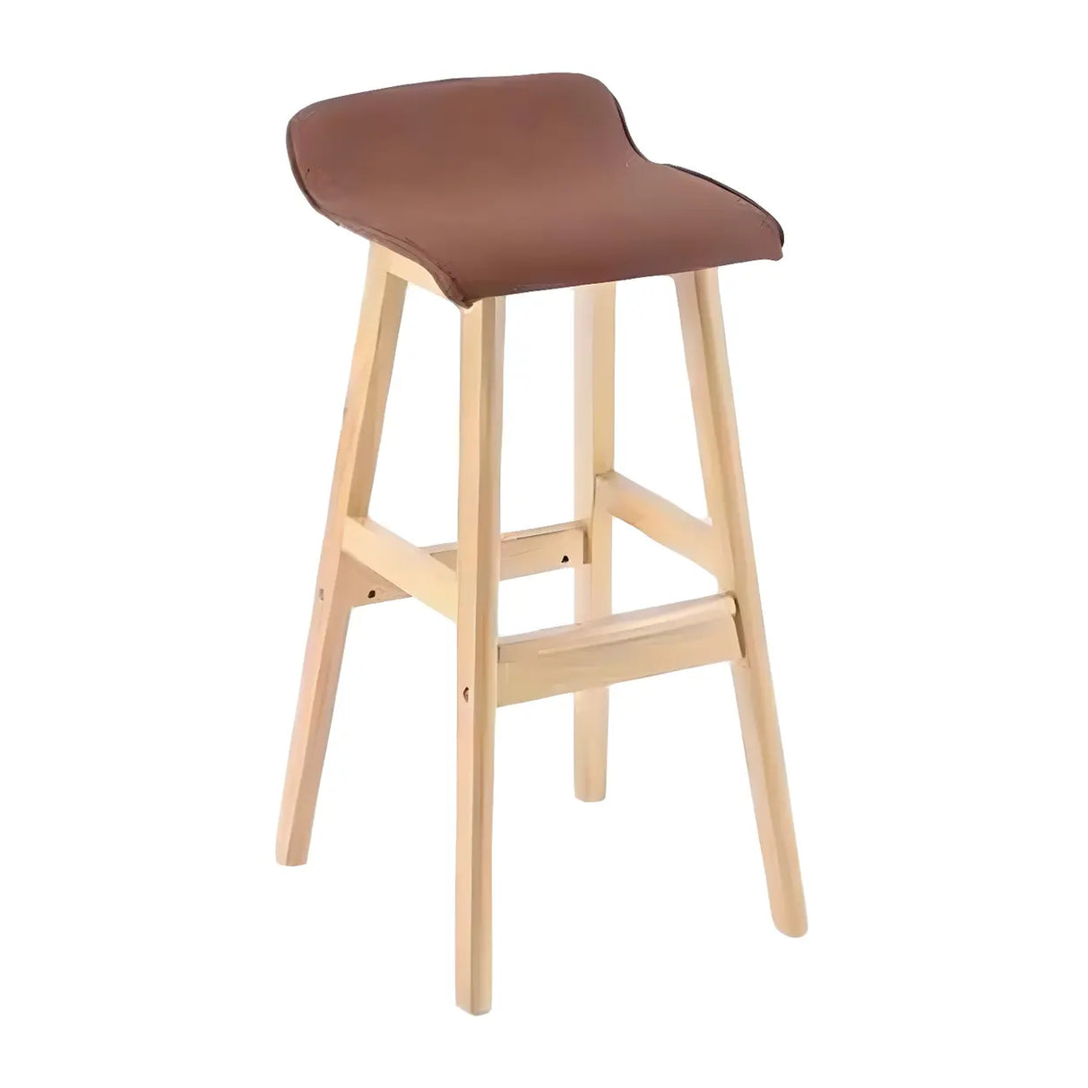 Saddle Faux Leather Seat Low Back Wooden Bar Stool Image - 41