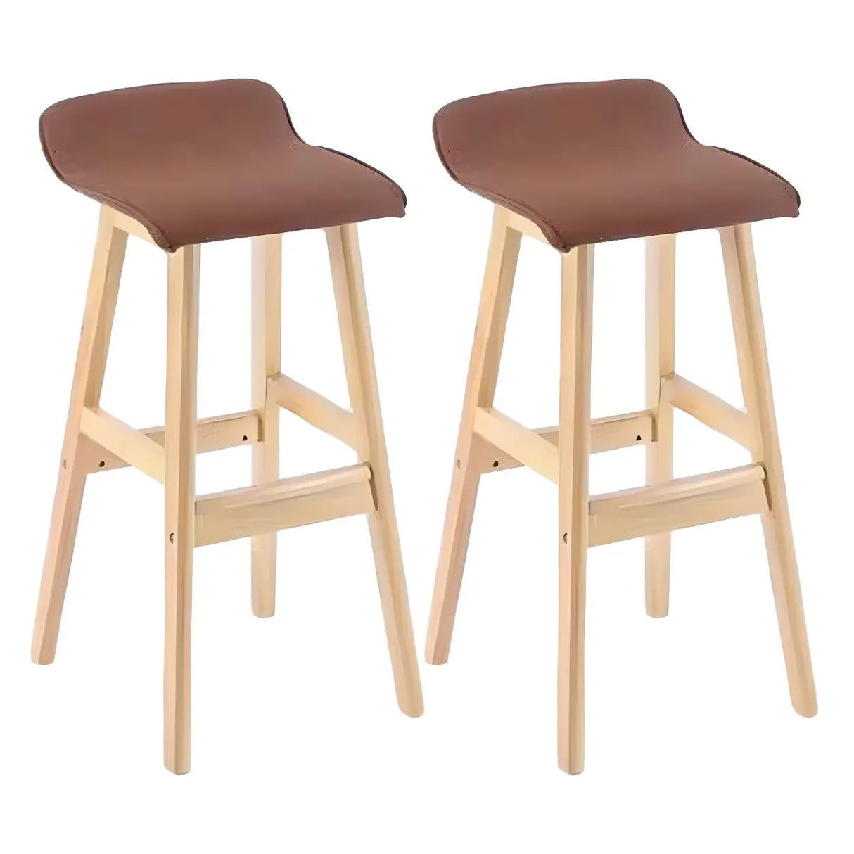 Saddle Faux Leather Seat Low Back Wooden Bar Stool Image - 42
