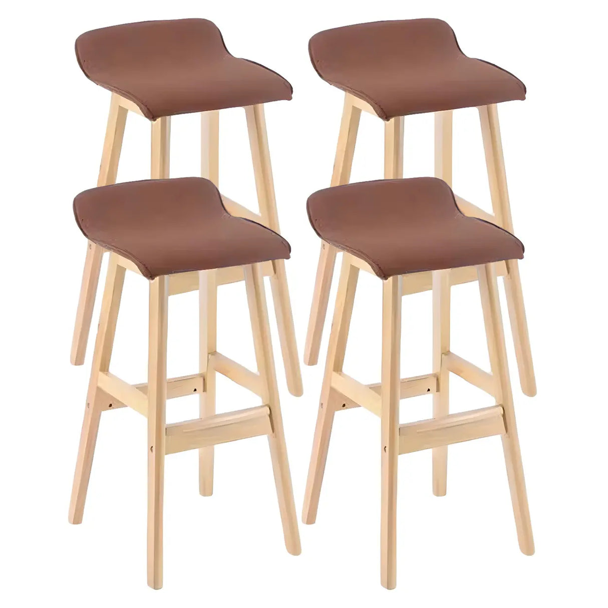 Saddle Faux Leather Seat Low Back Wooden Bar Stool Image - 43