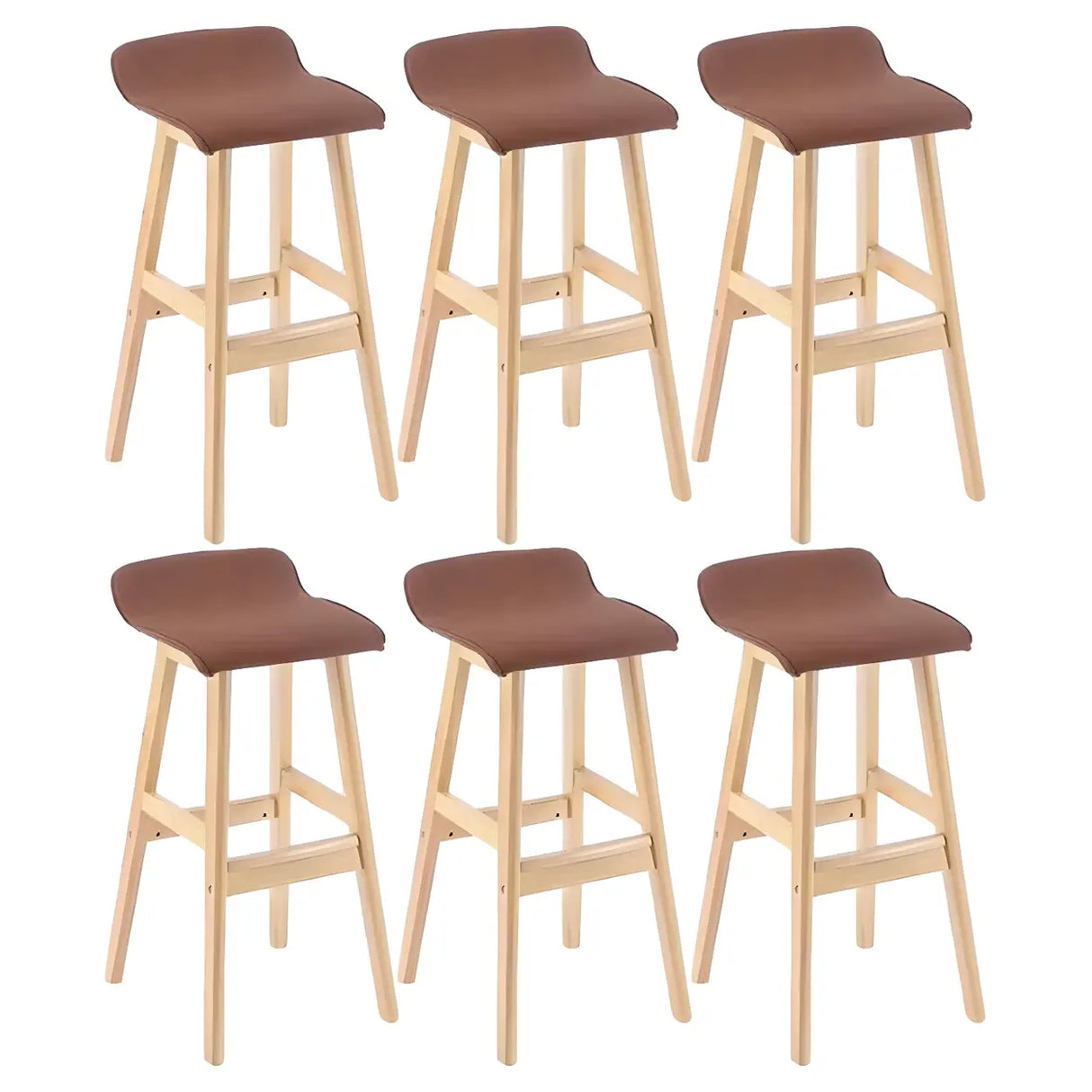 Saddle Faux Leather Seat Low Back Wooden Bar Stool Image - 44