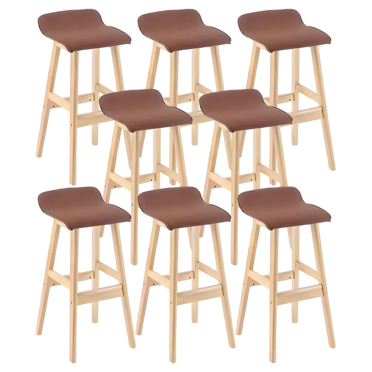 Saddle Faux Leather Seat Low Back Wooden Bar Stool Image - 45