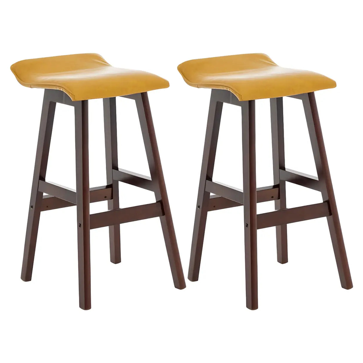 Saddle Faux Leather Seat Low Back Wooden Bar Stool Image - 47