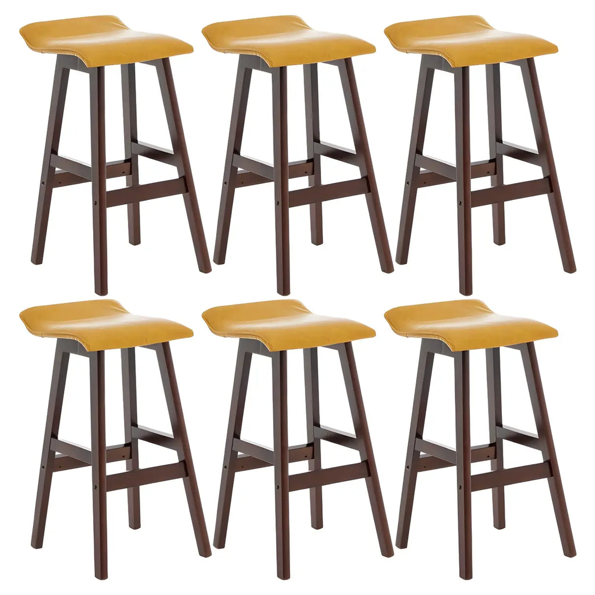 Saddle Faux Leather Seat Low Back Wooden Bar Stool Image - 49