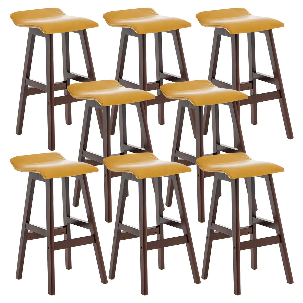 Saddle Faux Leather Seat Low Back Wooden Bar Stool Image - 50