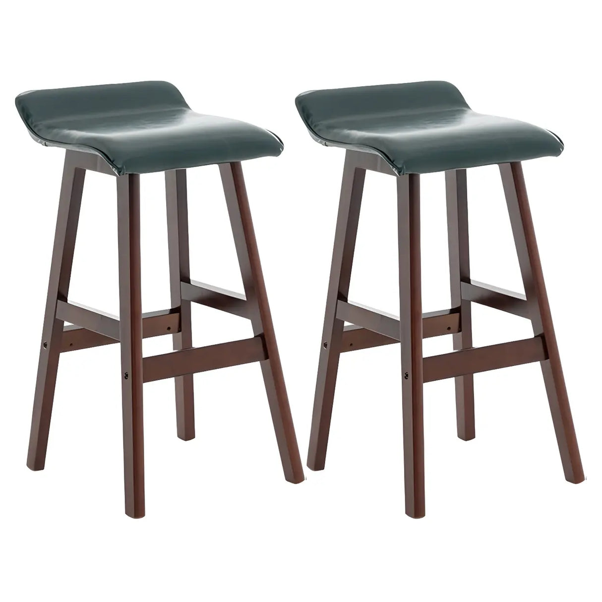 Saddle Faux Leather Seat Low Back Wooden Bar Stool Image - 52