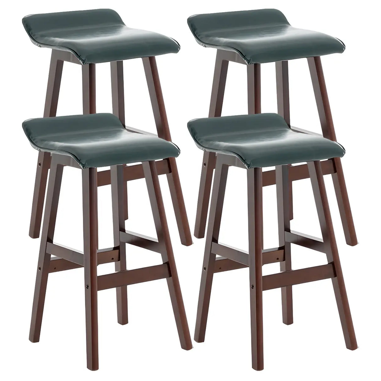 Saddle Faux Leather Seat Low Back Wooden Bar Stool Image - 53