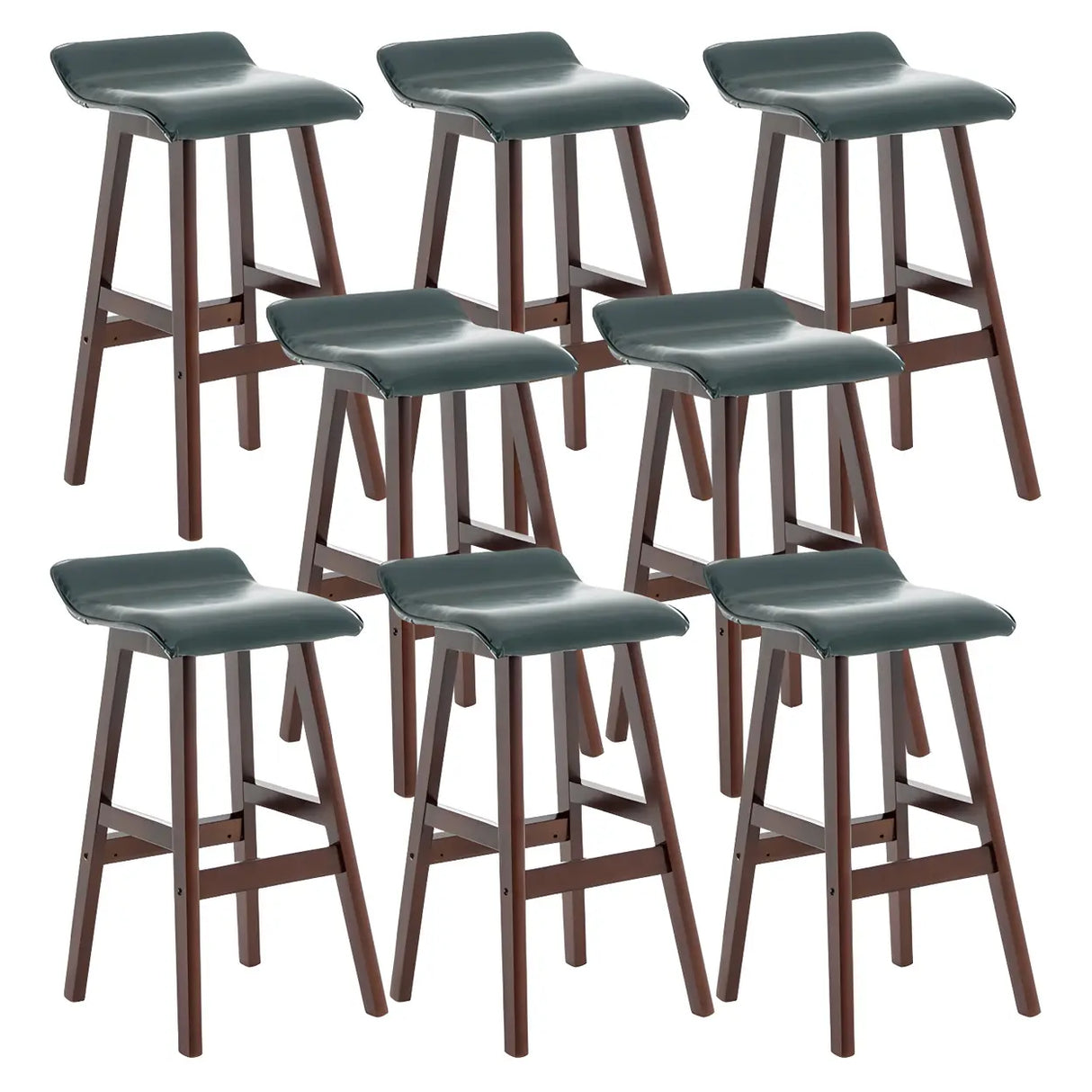 Saddle Faux Leather Seat Low Back Wooden Bar Stool Image - 55