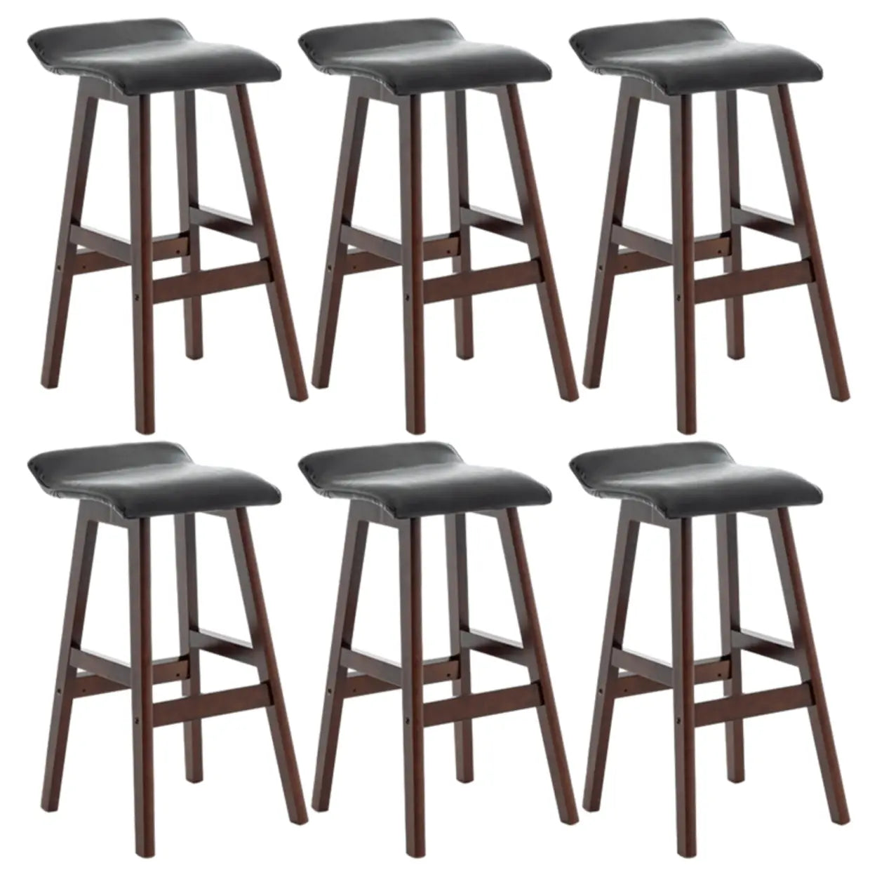 Saddle Faux Leather Seat Low Back Wooden Bar Stool Image - 6