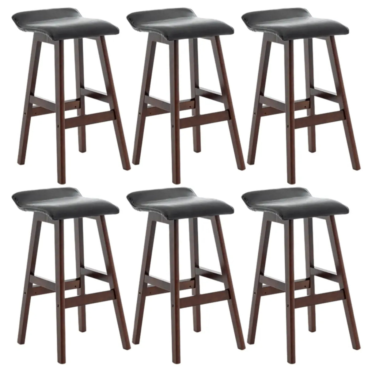 Saddle Faux Leather Seat Low Back Wooden Bar Stool Image - 6