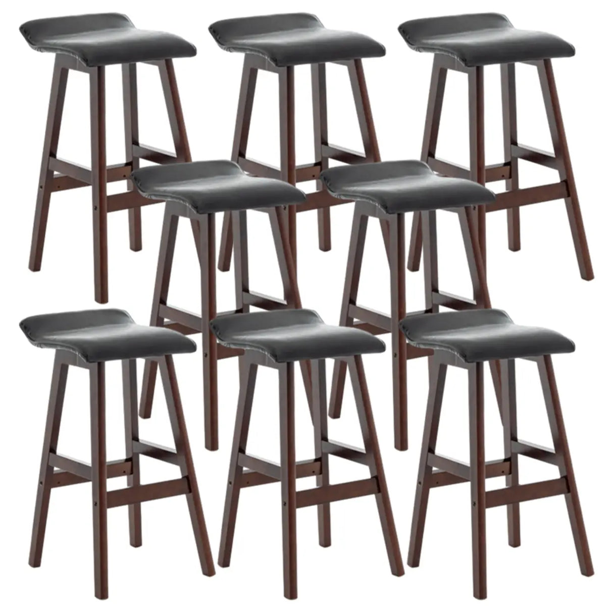 Saddle Faux Leather Seat Low Back Wooden Bar Stool Image - 8