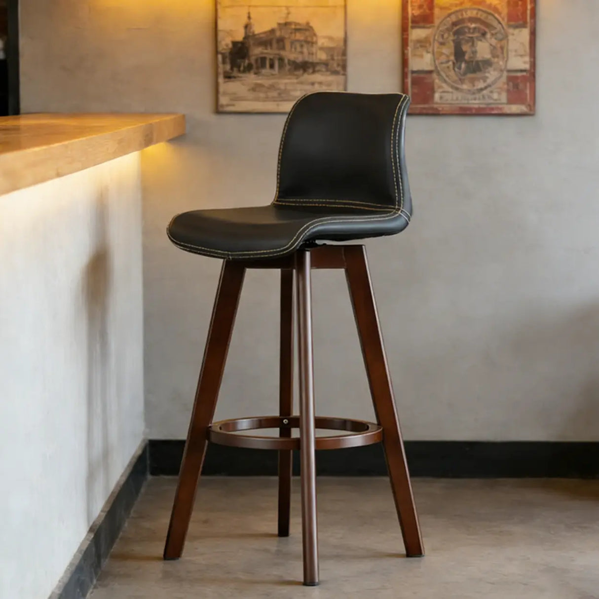 Saddle Genuine Leather Counter Height Low Back Swivel Bar Stools Image - 4