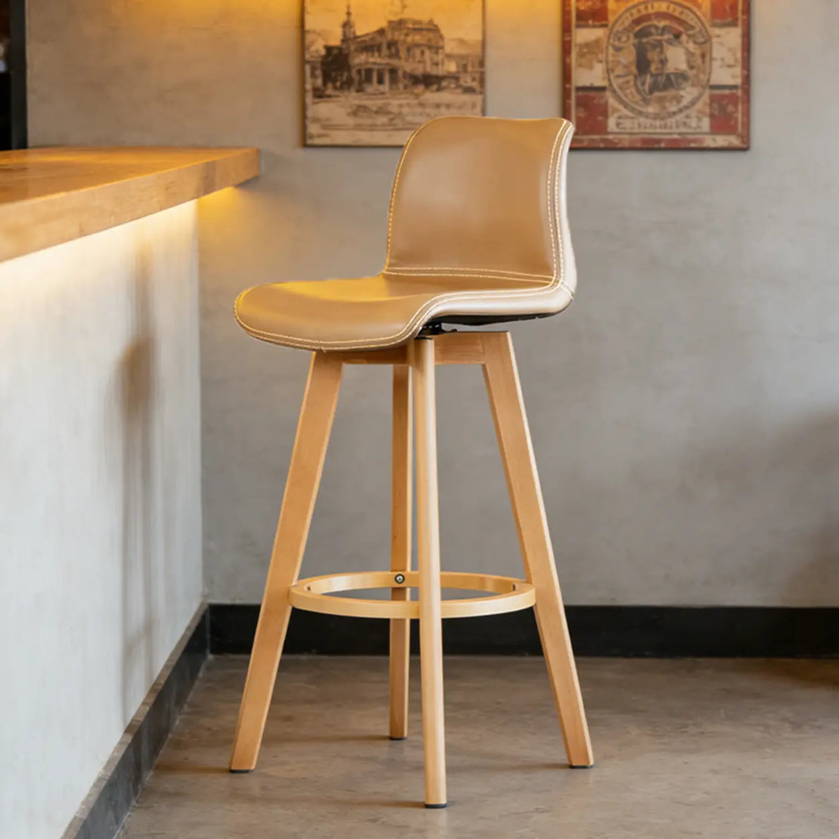 Saddle Genuine Leather Counter Height Low Back Swivel Bar Stools Image - 5