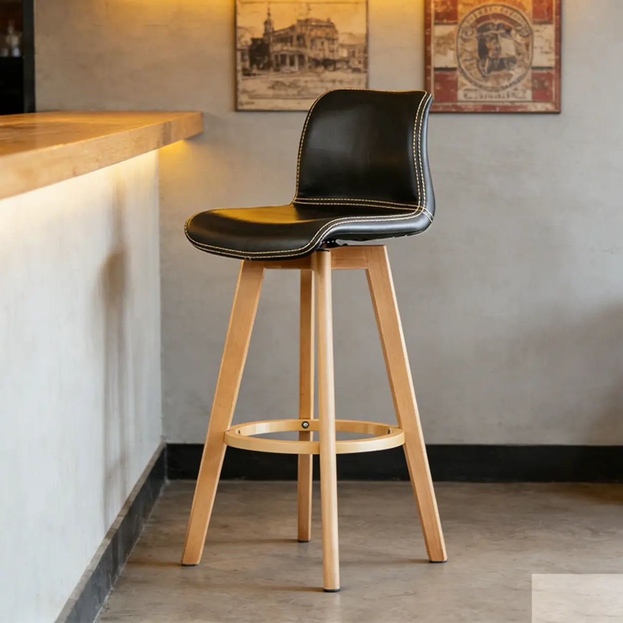 Saddle Genuine Leather Counter Height Low Back Swivel Bar Stools Image - 7