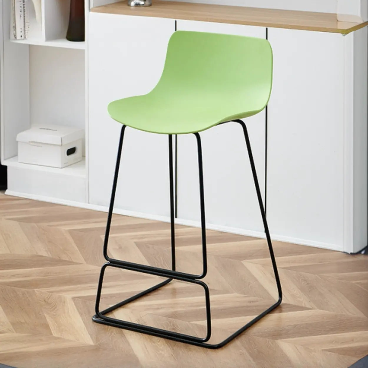 Saddle Low Back Metal Sled Base Bar Stool with Footrest Image - 12