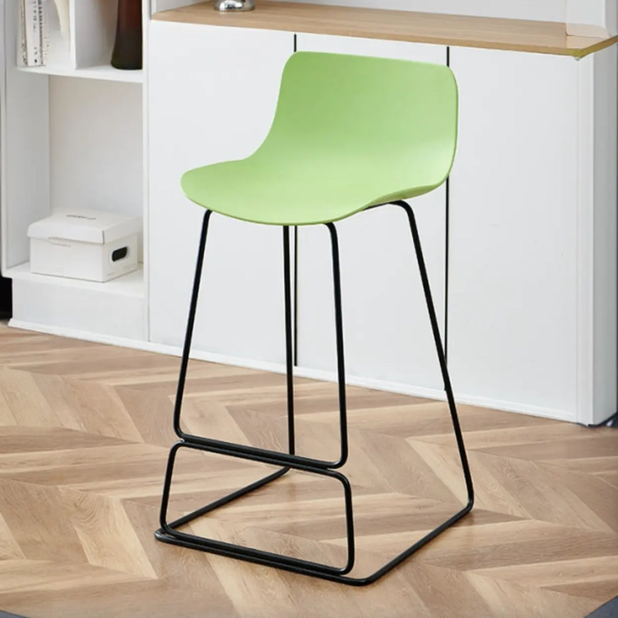 Saddle Low Back Metal Sled Base Bar Stool with Footrest Image - 12