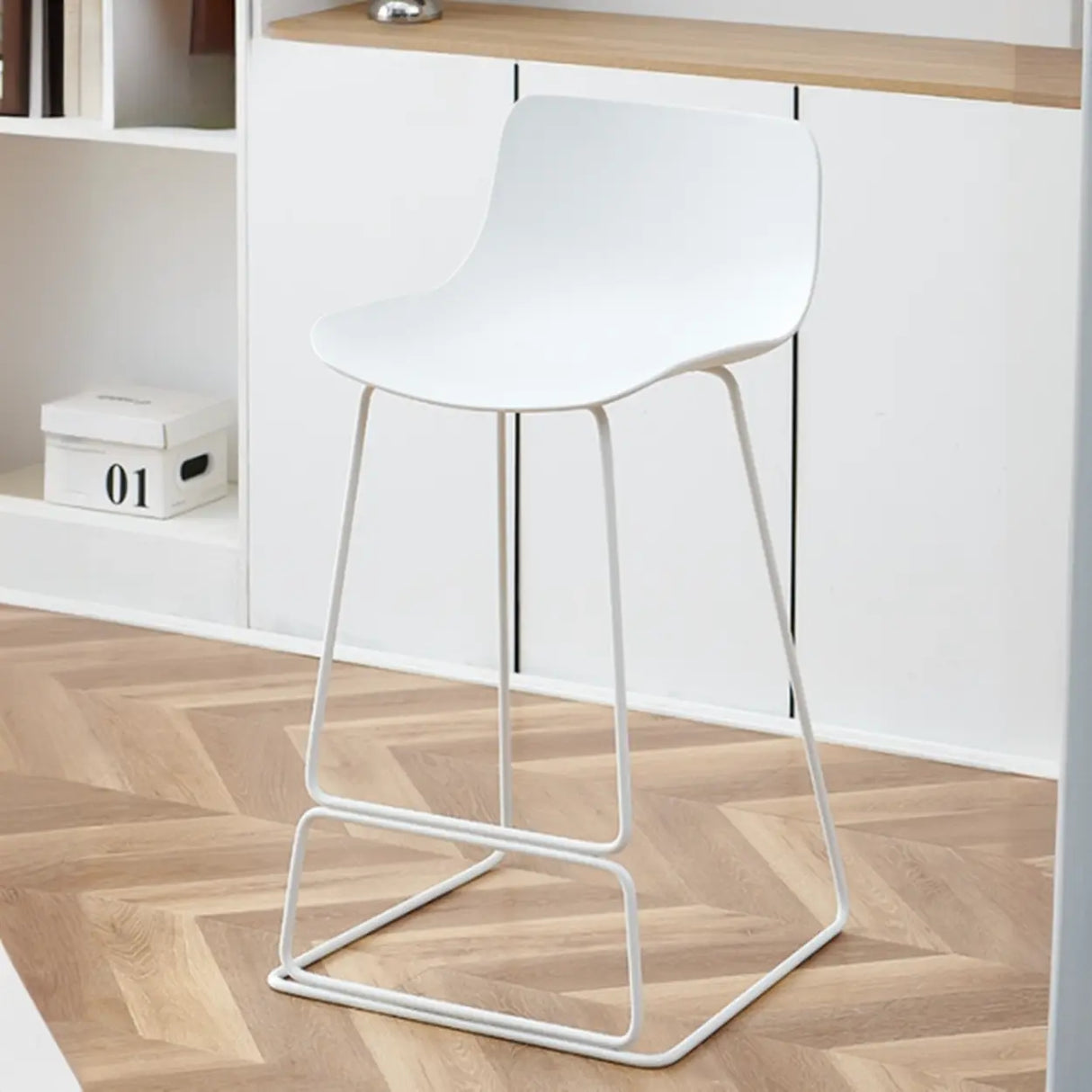 Saddle Low Back Metal Sled Base Bar Stool with Footrest Image - 13