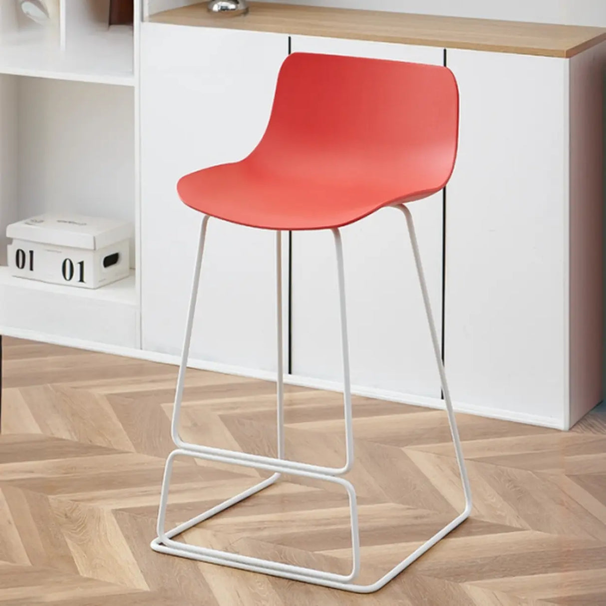 Saddle Low Back Metal Sled Base Bar Stool with Footrest Image - 17